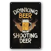 3x Tin Sign Drinking Beer Shooting Deer Head Man Cave Rustic Decorative Vintage