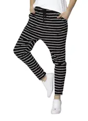 BETTY BASICS JADE PANT DROP CROTCH LOUNGE PANTS, BLACK WHITE STRIPES_SIZE 8-22