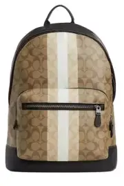 Coach West Backpack Blocked Signature Canvas Varsity Stripe Khaki NEW CQ629