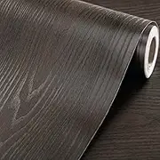 Faux Wood Grain Contact Paper Black Brown Sandalwood Vinyl Self Adhesive Shelf Liner Covering for Kitchen Countertop Cabinets Drawer Furniture Wall Decal 60x300cm