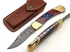 Damascus Steel Folding Knife/Pocket Knife Back Lock AR-17428