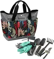 AIMALL Grey Flower Colour Matching Multifunctional Gardening Storage Bag, 13.5 x 12 x 6.7 inches Portable Garden Tool Bag with Multiple Pockets for Tool Storage