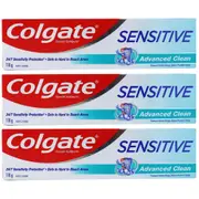 3x Colgate 110g Fluoride Toothpaste Sensitive Advanced Clean Dental Teeth Care