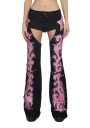 [Sugar Thrillz] Longing Heart Denim Chaps - Black
