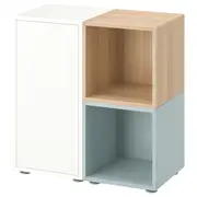 EKET cabinet combination with feet, white/stained oak effect light grey-blue, 70x35x72 cm