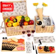 Wicker Picnic Basket Set with Blanket Charcuterie Boards for 2/4/6 Unique Gift