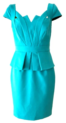 Portmans Turquoise Blue Pleated Peplum Dress Size 8 RRP $89.95