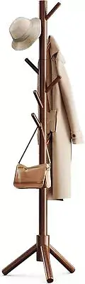 Pipishell Sturdy Wooden Coat Tree with 8 Hooks, 3 Adjustable ys/m, Brown