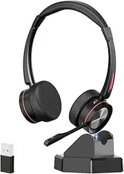 ENC Stereo Wireless Headset with Microphone for PC, BT V5.2 Computer Headset with Noise Cancelling Mic, USB Dongle & Mute Button for Office Work/ Cell Phones/Driver/Call Center/Teams/Zoom/Meeting