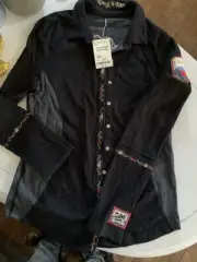 Alp-n-Rock Womens M Alpine Hearts LS Button Down Black And Gray With Embroidery