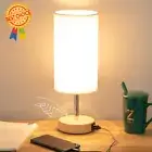 Bedside Lamp with USB Port – Touch Control, 3-Way Dimmable, Wood Base, LED Bulb