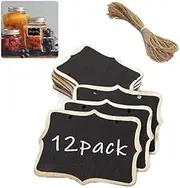 FANCY NOVA 12 Pack Chalkboard Tags Hanging Mini Chalkboard Signs Wooden Hanging Chalkboard Labels String Twine Chalk Hanging Signs for Baskets, Weddings, Kids Crafts or Storage Sign
