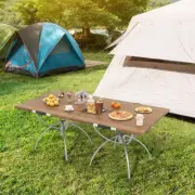 Costway 2 Pack Folding Camping Table Extendable Lightweight Picnic Table-Natural