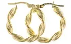 9CT GOLD HOOP EARRINGS ROUND 20MM CANDY RIBBON TWIST TUBE CREOLES SLEEPERS BOX