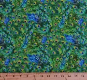 Cotton Peacock Feathers Plumes Birds Nature Exotica Fabric Print BTY D371.41