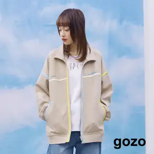 【gozo】撞色織帶高領擴型外套(黑色/卡其_F) | 熱銷 女裝 休閒