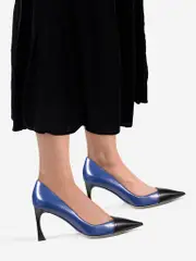 Blue & Black Leather Pointed Toe Pumps