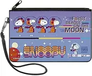 [Buckle-Down] Peanuts Wallet, Zip Clutch, Snoopy First Beagle on the Moon Poses Blue Multi Color, Canvas