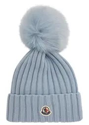 Moncler Pompom Wool Beanie - Light Blue ONE SIZE