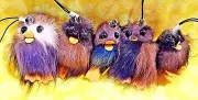 Lot of Five Faux Fur Owl Cell Phone, Purse, Backpack Charm Strap - NEW (C)