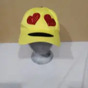 Granule Yellow Smiley Face Baseball Hat Glitter Hearts Adj Snapback Cap NWT