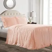 Lush Decor Ruffle Skirt Bedspread 3 Piece Set, Queen, Blush - Pink Queen Bedding - Ruffled Bedspread - Vintage Farmhouse Decor