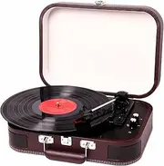 Record Player, DCPICE Vinyl Record Player with Speakers Turntable for Vinyl Records, Belt-Drive 3-Speed 33/45/78 RPM Portable Vintage Suitcase LP Vinyl Player, Supports Headphone, AUX, RCA -Wine Red