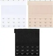 [Generic] 3 Pieces Women's Bra Extenders Women's Stretchy Bra Extension Strap 5 Hooks 3 Rows Elastic Bra Band Hook, Black/White/Light Skin, One size