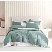 CleverPolly Vintage Washed Soft Touch Quilt Cover Set Seafoam (Single, Double, Queen, King, Super King) King