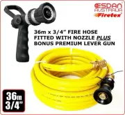 FIRE FIGHTING YELLOW HOSE 20mm 3/4" 36m COIL FITTED BRASS NOZZLE BONUS LEVER GUN