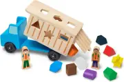 Wooden Shape Sorting Dump Truck Toy with 9 Colorful Shapes and 2 Play Figures,2+