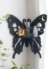 Boho Crystal Wall Shelf with Butterfly and Lotus Motif