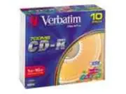 Verbatim CD-R 700MB/80min/52X - 10 Pack Slim Jewel Cases, DataLifePlus Colors