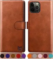 [SUANPOT] Compatible with iPhone 12/iPhone 12 Pro 6.1" case with [Credit Card Holder][RFID Blocking],PU Leather Flip Book Protective Cover Women Men for Apple 12 Phone case Light Brown