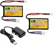 Fytoo 2PCS 7.4V 500mAh 30C Lipo RC Vehicle Battery with PH2.0 Plug and 2in1 Charger for AX24 SCX24 RC Vehicle Model Battery Compatible with Most 1/10, 1/16, 1/18, 1/24 RC Vehicles and Trucks