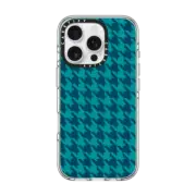 iPhone 16 Pro Clear Case MagSafe Compatible Blue Houndstooth by Oh So Graceful