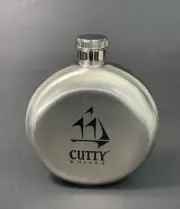 Cutty Sark Scotch Wiskey 5 Ounce round Stainless Steel Whiskey Flask. NOS.