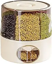 Rotating Rice Bucket | Rotating Food Dispenser | Grain Storage Container | Large Capacity Kitchen Storage Bucket, One-Click Output Rice Storage Dispenser, 6-Grid Rice Dispenser For Home, Kitchen