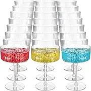 Jingmore 24 Pcs Clear Ribbed Martini Glasses 10 oz Disposable Plastic Vintage Ribbed Coupe Glasses Cocktail Unbreakable Dessert Parfait Glassware for Wedding Birthday Party Supplies