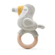 The Peanutshell Toucan Wood Ring Teether 13cm Baby Teething Animal Toy GRY 0+