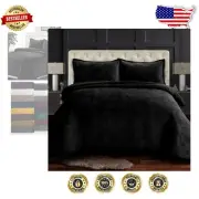 Luxurious 2-Piece Twin Velvet Quilt & Sham Set - Soft Geometric Medallion Design