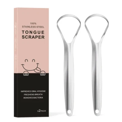 Stainless Steel Tongue Scraper, Set of 2 Tongue Cleaner, Tongue Care