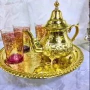 Moroccan Gold Tea Set, Handmade Tea Set For Serving, Gifting Or Decorating