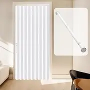 [AJAZZ] 100% Blackout Magnetic Door Curtain Patio Door for Bedroom Living Room Accordion Doorway Curtain Sets (1 Pack, 44 W x 78 L, White+Rod)