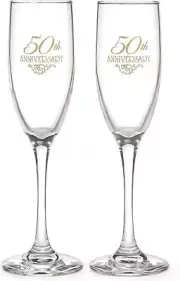 Hortense B. Hewitt 50th Anniversary Champagne Toasting Flutes Glasses, Gold