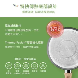 【Tefal 特福】法國製綠生活陶瓷不沾鍋系列24CM不沾鍋深煎鍋(加蓋)