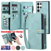 Zip Wallet Case Leather Removable Cover For Samsung S24 S23 S22 Ultra S21 S20 FE