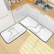 XYMZR Kitchen Mat Cat Simple Line for Floor, 2 Piece, Non Slip Washable Kitchen Rugs for Kitchen & Home Decor, Sink, Bathroom 19.7” x 27.6” + 19.7” + 47.2”