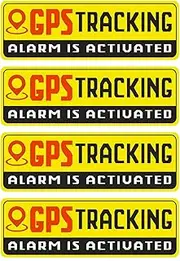 HMDZMR GPS Tracking Sticker 4Pcs Self Adhesive GPS Sticker 3.6 x 1.2 Inch GPS Tracker Alarm is Activated Sticker for Car Motorcycle Bike Truck Trailer Vehicle Safety Bumper
