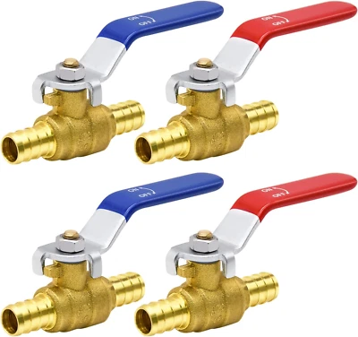 4Pcs PEX Ball Valves, 1/2" PEX Brass Full Port Shut off Ball Valve, PEX Brass
